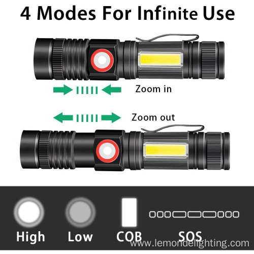 Zoomable Rechargeable Mini LED Sidelight Torch Flashlight